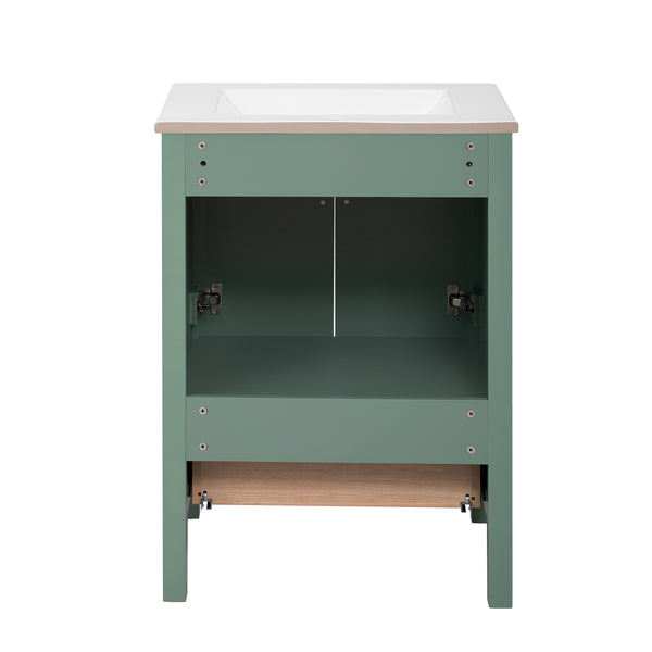 English Elm 24'' Green Bathroom Vanity with Ceramic Sink Combo — Modern Freestanding MDF & Solid Wood Storage, Soft-Close Doors, Silver Handles N710P228364F