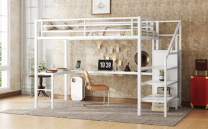 English Elm Full Size Loft Bed With L-Shaped Desk, Wardrobe, Usb, Led Light - Space-Saving Design For All Ages W1580S00133