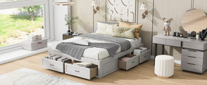 English Elm Queen Platform Bed with Six Storage Drawers Low Profile Frame for Modern Bedrooms Antique White N708P263022K-1