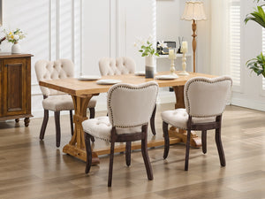 English Elm French Vintage Tufted Upholstered Dining Chair with High-Density Foam, Solid Wood Frame, 300lb Capacity Beige W1143P214540