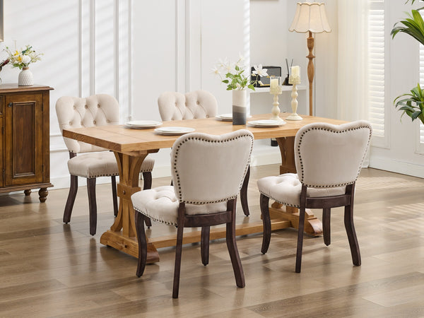 English Elm French Vintage Tufted Upholstered Dining Chair with High-Density Foam, Solid Wood Frame, 300lb Capacity Beige W1143P214540