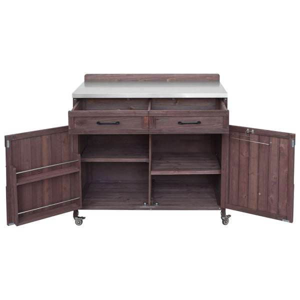 English Elm K&k Outdoor Modular Kitchen Island 2 Piece Fir Wood Stainless Steel Sink Station N707S000024Z