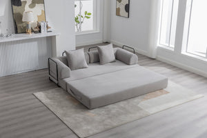 English Elm UNITED modular foldable sofa with metal frame, corduroy upholstery, side pocket & quick assembly convenience Light Gray W1568P374133