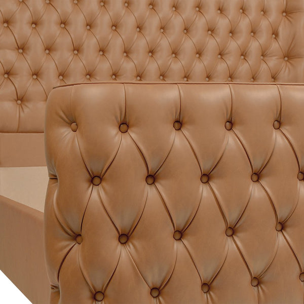 English Elm Jennifer Taylor Home - Brooklyn King Tufted Panel Bed Set - Luxurious Caramel Tan Faux Leather With Wingback Design B2719P238200
