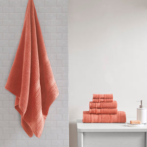 JLA Home Madison Park Essentials - Super Super Soft Cotton Quick Dry Bath Towel Set 6-Piece — Antimicrobial, OEKO-TEX Certified Luxury Coral MPE73-664