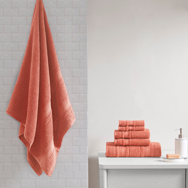 JLA Home Madison Park Essentials - Super Super Soft Cotton Quick Dry Bath Towel Set 6-Piece — Antimicrobial, OEKO-TEX Certified Luxury Coral MPE73-664