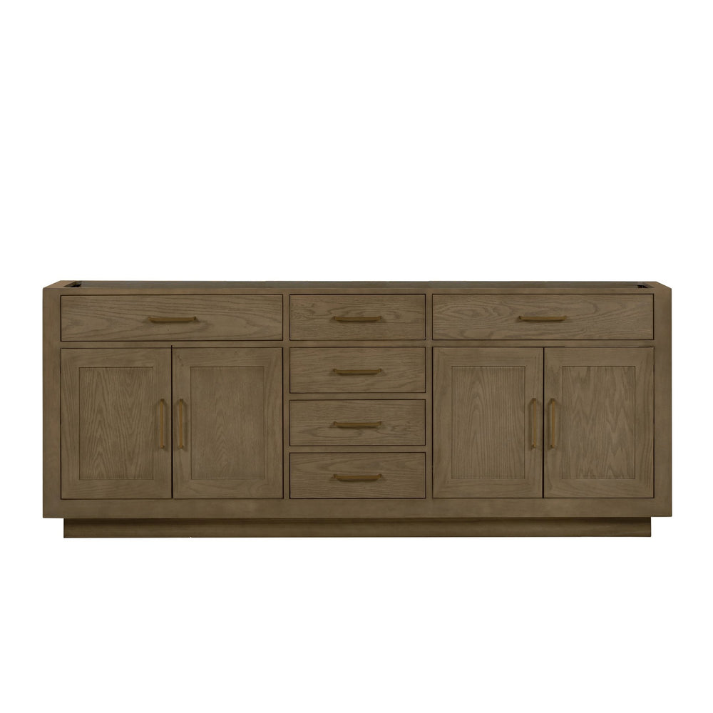 English Elm Grey Grey Oak Double Bath Vanity 84-in Compatible Top, Soft-Close Drawers, Fully Assembled Midcentury Wood Cabinet B2731P257859