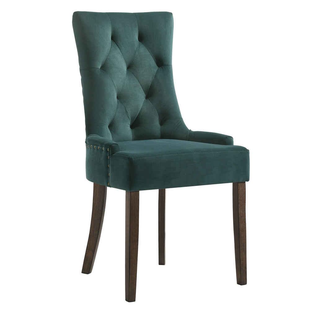 English Elm Green Velvet Tufted Back Side Chairs Set of 2 with Nailhead Trim, Weathered Oak Legs, Plush Upholstery, 38.5" High B062P182746