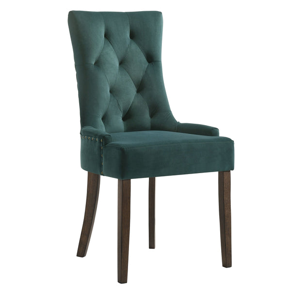 English Elm Green Velvet Tufted Back Side Chairs Set of 2 with Nailhead Trim, Weathered Oak Legs, Plush Upholstery, 38.5" High B062P182746