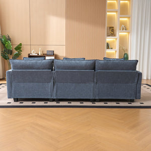 English Elm Beige Chenille Sectional Sofa with Modular Ottoman for Living Room or Studio Blue W2603S00007