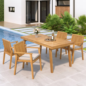 English Elm Christopher Knight Home® - Durable 5-Piece Outdoor Dining Set - Acacia Wood Table & 4 Heavy-Duty Cushioned Chairs, Natural Finish N779P234497N-2_N779P234500N