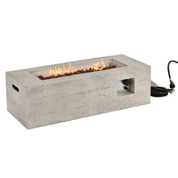 English Elm U_style Rectangular Outdoor Propane Fire Pit Mgo Set with Tank Cover Table Beige+Grey,Light Gray WY000498AAD