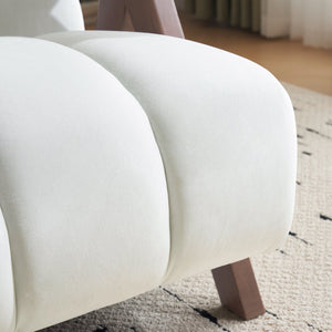 English Elm Christopher Knight Home® - Mid Century Modern Barrel Chair with Solid Wood Frame, Plush Tufted Velvet Ivory Seat, Cozy 28.5" Wide Lounge N765P197467W