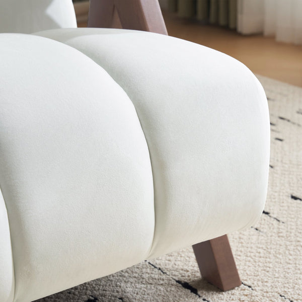 English Elm Christopher Knight Home® - Mid Century Modern Barrel Chair with Solid Wood Frame, Plush Tufted Velvet Ivory Seat, Cozy 28.5" Wide Lounge N765P197467W