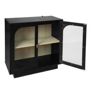 English Elm Storage Cabinet Sleek Acrylic Door with Gold Handle, Non-Slip Feet, Anti-Tip Locks, Compact Dimensions Black W688127148