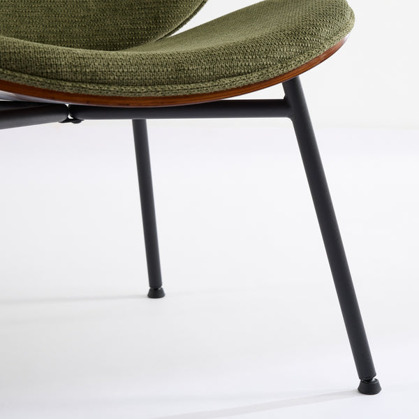 English Elm Mid-Century Shell Chair with Walnut Wood Grain Veneer, Wide Curved Seat, Durable Metal Legs, 330lb Capacity Green W1143P214256