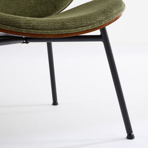 English Elm Mid-Century Shell Chair with Wood Grain Veneer, Curved Wide Seat, Metal-Wood Frame Holds 330+ lbs Green W1143P214256