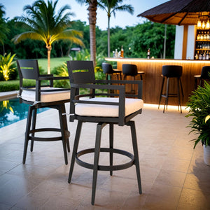 English Elm Modern Outdoor 2-Piece Swivel Bar Chairs - Ergonomic Design, Weather-Resistant Aluminum, 360° Comfort W1886P300273