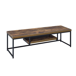 English Elm Weathered Oak 60" TV Stand with Open Shelf, Industrial Rustic Distressed Design in Black Oak Finish B062P182851