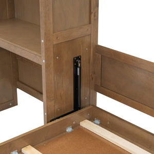 English Elm Queen Size Murphy Bed With Louvered Design, Multi-Storage Solution For Compact Living Spaces N7090004018D-GIGA