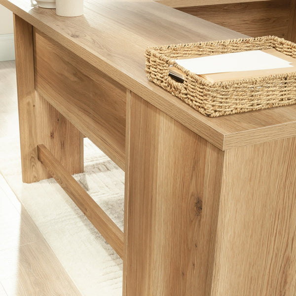 English Elm L-Shaped Desk With Spacious Surface & Integrated Storage - Stylish Brown Finish For Home Office Use B356P367845