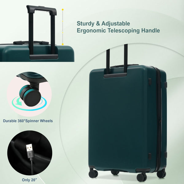 English Elm Luggage 5 Piece Hardside Abs Set with Front Access Carry on and Tsa Spinner Wheels Dark Green N732P391544M