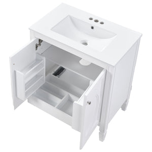 English Elm 30" Vintage White Bathroom Vanity with Ceramic Sink, No Assembly, Soft-Close Doors & Spacious Storage W2896P318470