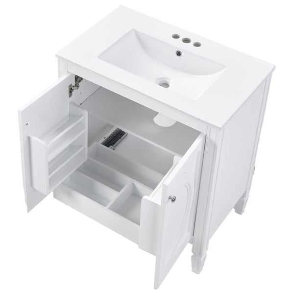 English Elm 30" Vintage White Bathroom Vanity with Ceramic Sink, No Assembly, Soft-Close Doors & Spacious Storage W2896P318470