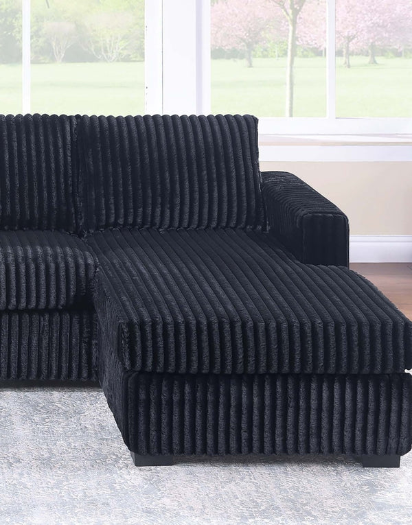 English Elm Black Jumbo Corduroy U-shaped Sectional Sofa Seats Four with Dual Chaise Lounge Black B011S02221