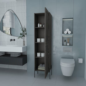 English Elm Sealy Tall Bathroom Cabinet in Matt Grey Melamine with 4 Shelves, Double Doors & Sturdy Legs — Space-Saving Stylish Storage B128P237147