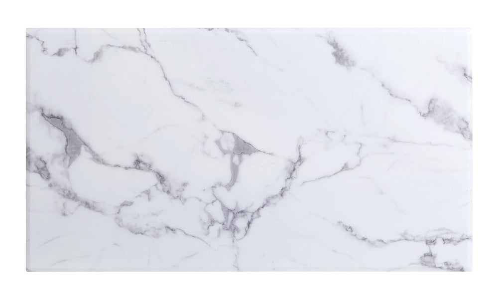 English Elm Modern Glam Coffee Table with 18mm Faux Marble Top, Beveled Edges and Curved Pedestal Metal Base Chrome 55 L x 32 W x 4 H B2741S00433