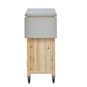 English Elm Foldable Outdoor Kitchen Cart with Stainless Worktop Fir Wood Frame and Lockable Wheels Natural N719P380281N