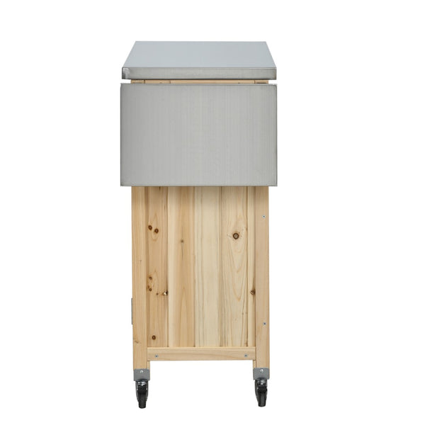 English Elm Foldable Outdoor Kitchen Cart with Stainless Worktop Fir Wood Frame and Lockable Wheels Natural N719P380281N