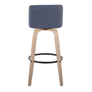 English Elm Toriano Set Of 2 Contemporary Barstools With Blue Fabric, White-Washed Wood & Black Metal Footrest B202S00665-GIGA