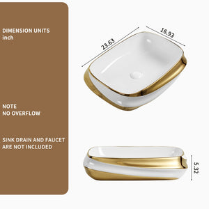English Elm 24x17" Ceramic Vessel Sink Gold Rim Above Counter Vanity Basin for Modern Bathrooms W3402P435606