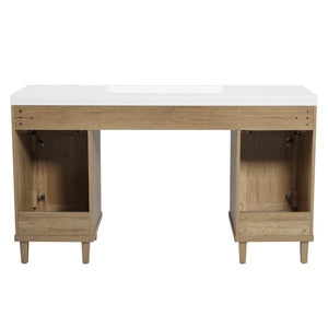 English Elm 60 Inch Double Sink Bathroom Vanity Rattan Pine Legs Soft Close Storage Brown Wood N817P296127N