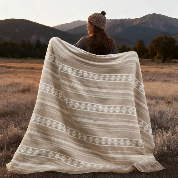 English Elm 1-piece King Jacquard Cotton Blend Blanket Aztec Woven Soft Breathable Bedroom Layer Ivory B035P437486