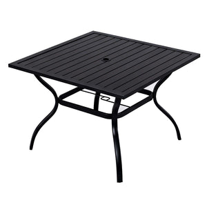 English Elm Metal Square Outdoor Dining Table Powder Coated Steel Slatted Top Seats Four W5159P445936