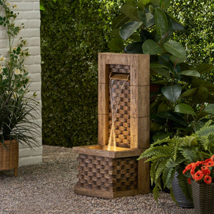 English Elm Christopher Knight Home® - 35.25" Hand Crafted Weather-Resistant Floor Fountain with Underwater Lights, Wall Tower Accent, Brown 71774.00LBRN
