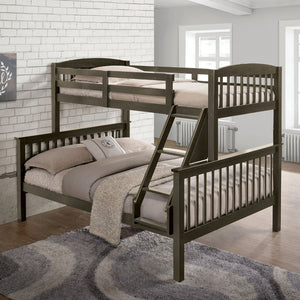 English Elm Transition Twin Full Bunk Bed With Modern Slat Design, Angled Ladder, Safe Gray Finish For Kids B2741S00274-GIGA