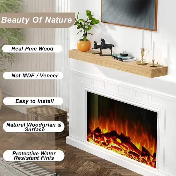 English Elm Fireplace Mantel - 48" Handcrafted Floating Wood Shelf With Rustic Aged Oak Finish For Display Decor T3210P391499