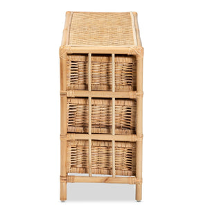 English Elm Modern Woven Rattan Six Drawer Cabinet Bohemian Storage for Bedroom or Living Room B2750P470040