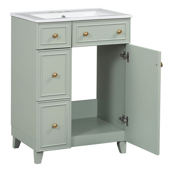 English Elm 24-Inch Bathroom Vanity Cabinet with Ceramic Sink, Space-Saving Storage, Solid Wood Feet, Durable Finish Green WF532034AAF