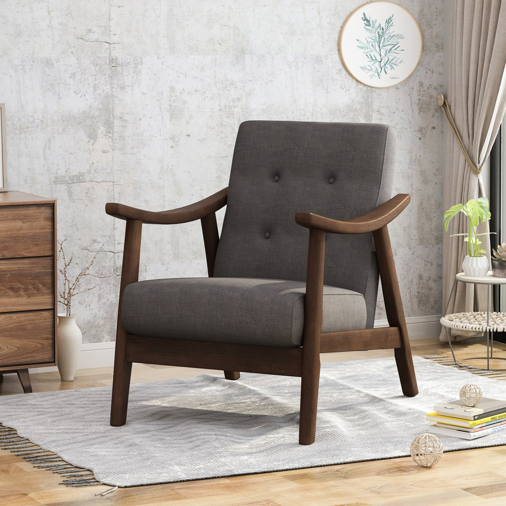 English Elm Christopher Knight Home® - Mid-Century Tufted Accent Chair with Bent-Wood Arms, Polyester Upholstery, Retro Elegance for Living Room Dark Gray 63831.00