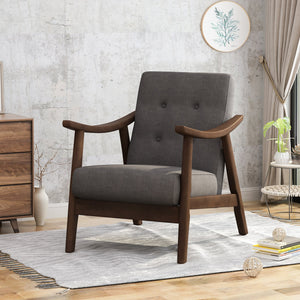 English Elm Christopher Knight Home® - Mid-Century Tufted Accent Chair with Bent-Wood Arms, Polyester Upholstery, Retro Elegance for Living Room Dark Gray 63831.00