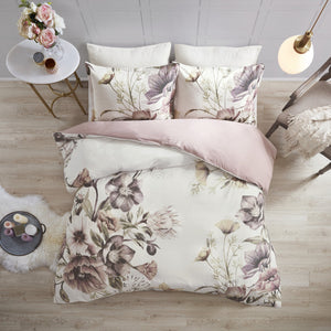 English Elm Full/Queen Cassandra 3-Piece Cotton Duvet Cover Set - Shabby Chic Floral Blush, OEKO-TEX, Button Closure B03597338