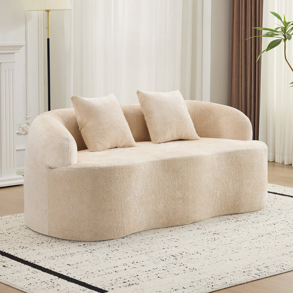 English Elm Beige Curved Loveseat Sofa with Round Arms, 2 Pillows, Foam+Spring Comfort, No Assembly, Compact Stylish Seating W3612P348747