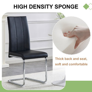 English Elm 4-pack Pu High-back Dining Chairs with Powder-coated Metal Legs for Modern Kitchens Black W3875P372872