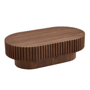 English Elm 43.70 Inch Modern Handcraft Drum Coffee Table Oval Wood MDF Pedestal Accent Table for Living Space Elegance Walnut W2582P250586