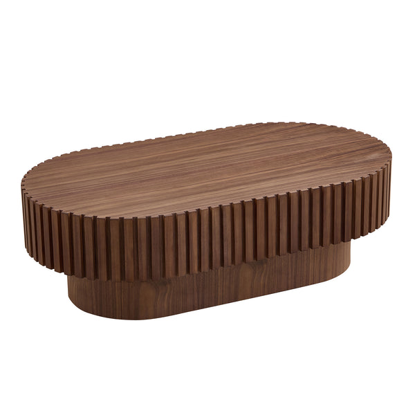 English Elm 43.70 Inch Modern Handcraft Drum Coffee Table Oval Wood MDF Pedestal Accent Table for Living Space Elegance Walnut W2582P250586